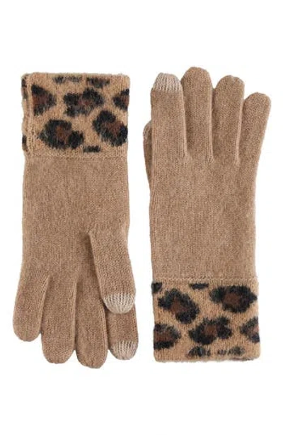 Bruno Magli Cashmere Leopard Gloves In Brown