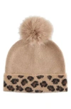 Bruno Magli Cashmere Leopard Pompom Beanie In Multi