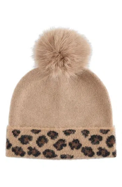 Bruno Magli Cashmere Leopard Pompom Beanie In Multi