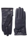 Bruno Magli Cashmere Lined Leather Bow Gloves In Blue