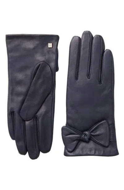 Bruno Magli Cashmere Lined Leather Bow Gloves In Blue