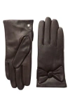 Bruno Magli Cashmere Lined Leather Bow Gloves In Brown