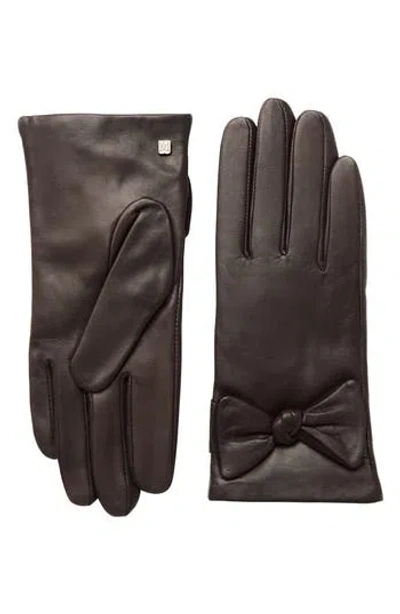 Bruno Magli Cashmere Lined Leather Bow Gloves In Brown
