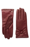 Bruno Magli Cashmere Lined Leather Bow Gloves In Burgundy