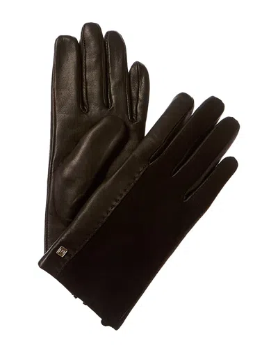 Bruno Magli Cashmere-lined Suede & Leather Gloves In Black
