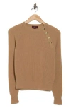 Bruno Magli Cashmere Rib Raglan Crew Sweater In Camel