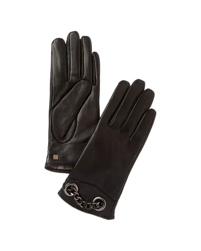 Bruno Magli Chain Cuff Cashmere-lined Leather Gloves In Black