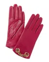 Bruno Magli Chain Cuff Cashmere-lined Leather Gloves In Red
