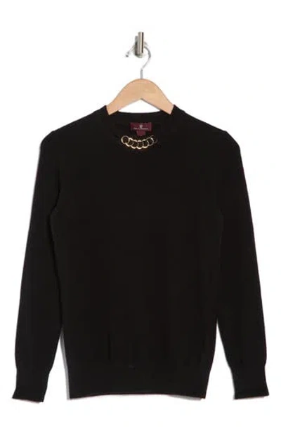 Bruno Magli Chain Detail Cashmere Crew Sweater In Black