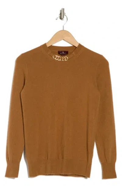Bruno Magli Chain Detail Cashmere Crew Sweater In Vicuna