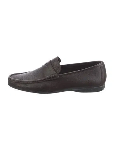Pre-owned Bruno Magli Chain-link Accent Leather Dress Loafers In Black