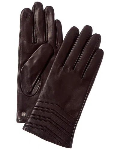 Bruno Magli Chevron Quilted Cashmere-lined Leather Gloves In Brown