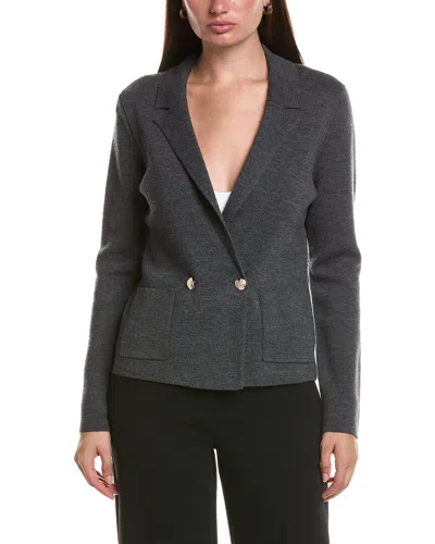 Bruno Magli Contrast Trim V-neck Wool Cardigan In Grey