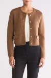 Bruno Magli Crewneck Merino Wool Cardigan In Tan