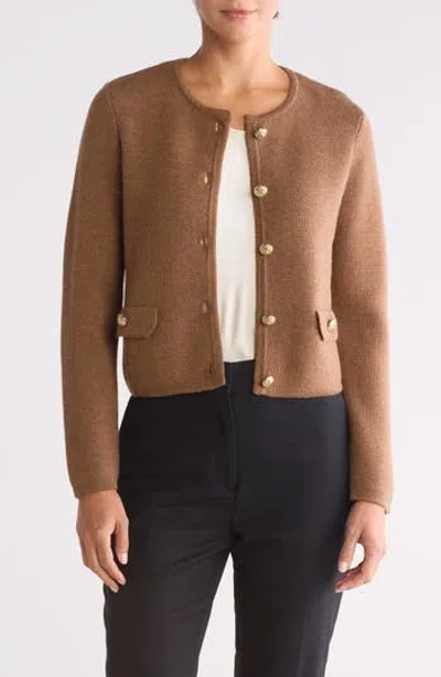 Bruno Magli Crewneck Merino Wool Cardigan In Tan
