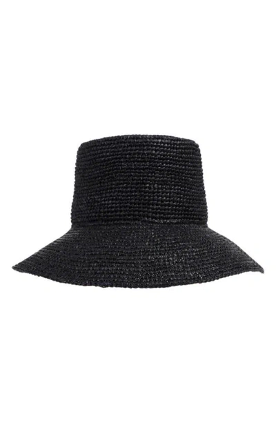 Bruno Magli Crochet Bucket Straw Sun Hat In Black