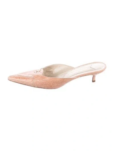 Pre-owned Bruno Magli Crocodile Animal Print Mules In Neutral