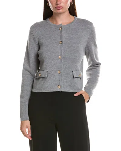 Bruno Magli Cropped Crewneck Wool Jacket In Grey