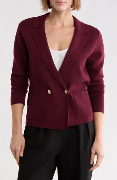 Bruno Magli Double Breasted Merino Wool Sweater Blazer In Burgundy
