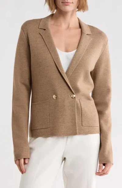Bruno Magli Double Breasted Merino Wool Sweater Blazer In Brown