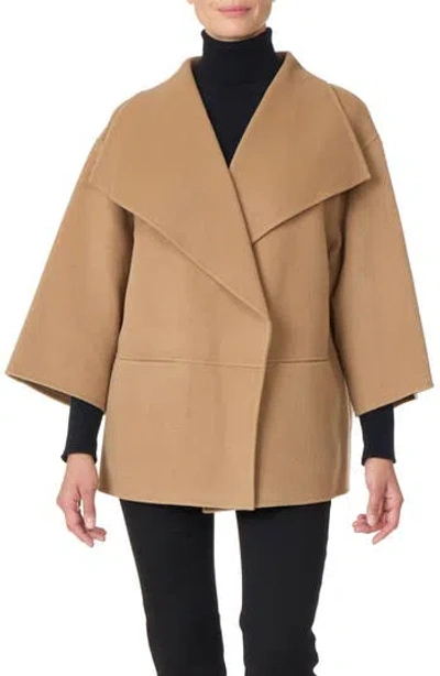 Bruno Magli Double Face Wool Blend Coat In Brown