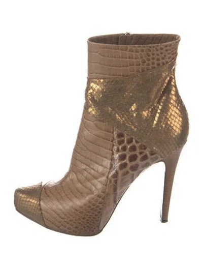 Pre-owned Bruno Magli Embossed Leather Animal Print Boots In Brown/neutrals