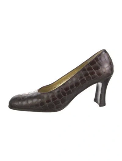 Pre-owned Bruno Magli Embossed Leather Animal Print Pumps In Brown