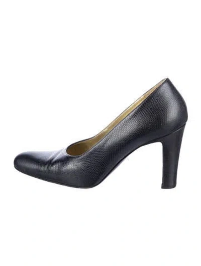 Pre-owned Bruno Magli Embossed Leather Pumps In Blue