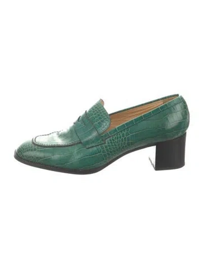 Pre-owned Bruno Magli Embossed Leather Pumps In Green