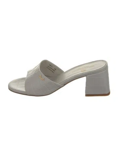 Pre-owned Bruno Magli Embossed Leather Slides In Gray