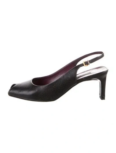 Pre-owned Bruno Magli Embossed Leather Slingback Pumps In Black