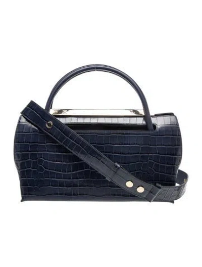 Pre-owned Bruno Magli Embossed Leather Top Handle Bag In Blue