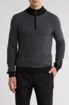 Bruno Magli Feeder Stripe Pique Wool 1/4-zip Sweater In Black