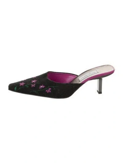 Pre-owned Bruno Magli Floral Print Crystal Embellishments Mules In Multicolor