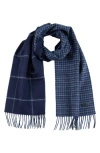 Bruno Magli Gingham Windowpane Double Face Silk & Cashmere Blend Scarf In Blue