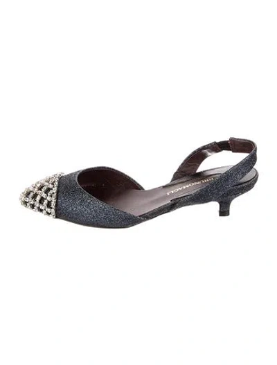 Pre-owned Bruno Magli Glitter Crystal Embellishments Slingback Pumps In Blue