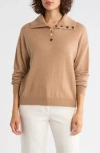 Bruno Magli Half Button Placket Wool & Cashmere Blend Sweater In Brown