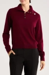 Bruno Magli Half Button Placket Wool & Cashmere Blend Sweater In Burgundy