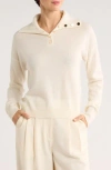Bruno Magli Half Button Placket Wool & Cashmere Blend Sweater In White