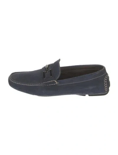 Pre-owned Bruno Magli Horsebit Accent Suede Drivers In Blue