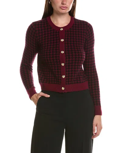 Bruno Magli Houndstooth Crewneck Wool & Cashmere-blend Cardigan In Red