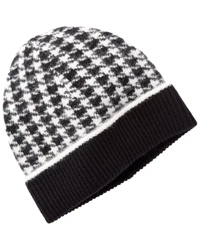 Bruno Magli Houndstooth Jacquard Cuffed Cashmere Hat In Black
