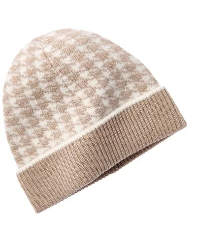 Bruno Magli Houndstooth Jacquard Cuffed Cashmere Hat In Brown