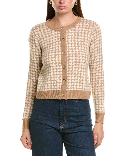 Bruno Magli Houndstooth Wool & Cashmere-blend Cardigan In Brown