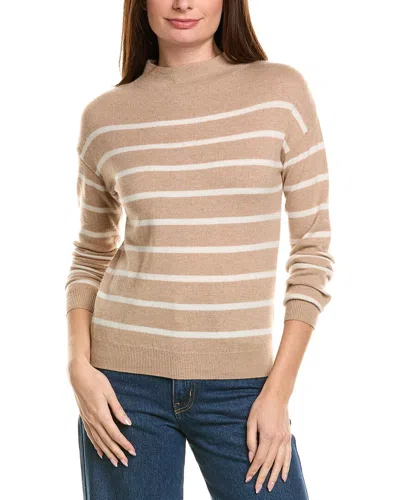 Bruno Magli Jersey Striped Funnel Neck Wool & Cashmere-blend Sweater In Brown