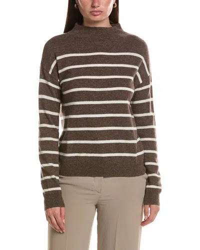 Bruno Magli Jersey Striped Funnel Neck Wool & Cashmere-blend Sweater In Brown