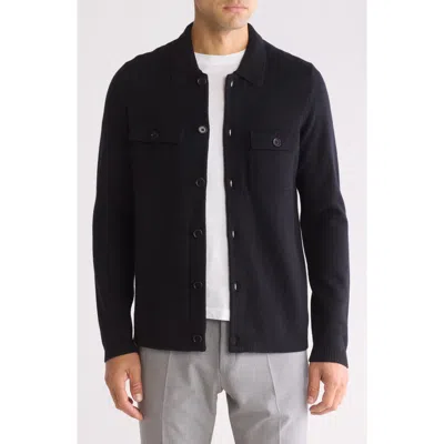 Bruno Magli Knit Long Sleeve Button-up Shirt In Black