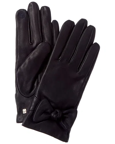 Bruno Magli Knotted Bow Cashmere-lined Leather Gloves In Black