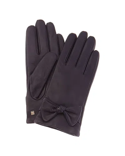 Bruno Magli Knotted Bow Cashmere-lined Leather Gloves In Blue