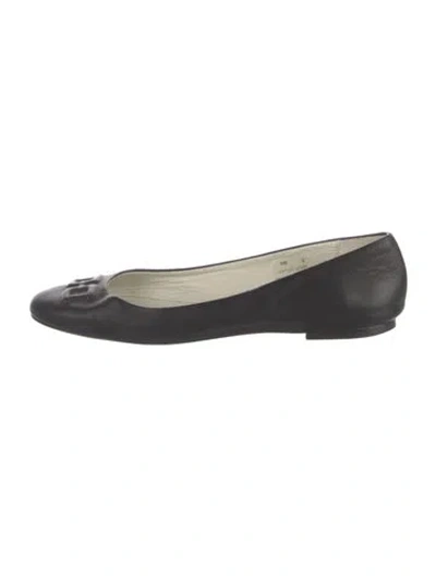 Pre-owned Bruno Magli Leather Ballet Flats In Black